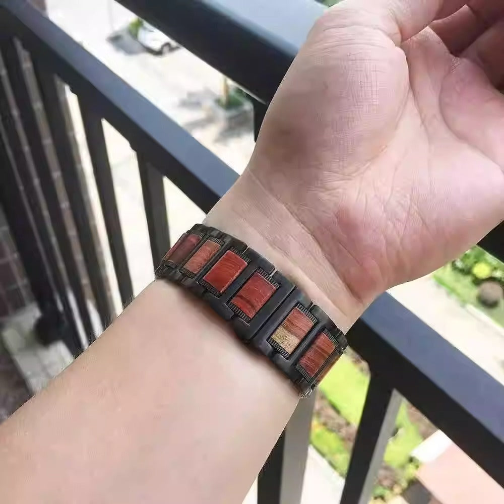 Natural Red Sandalwood & Metal Watch Band For Samsung Galaxy Watch Ultra