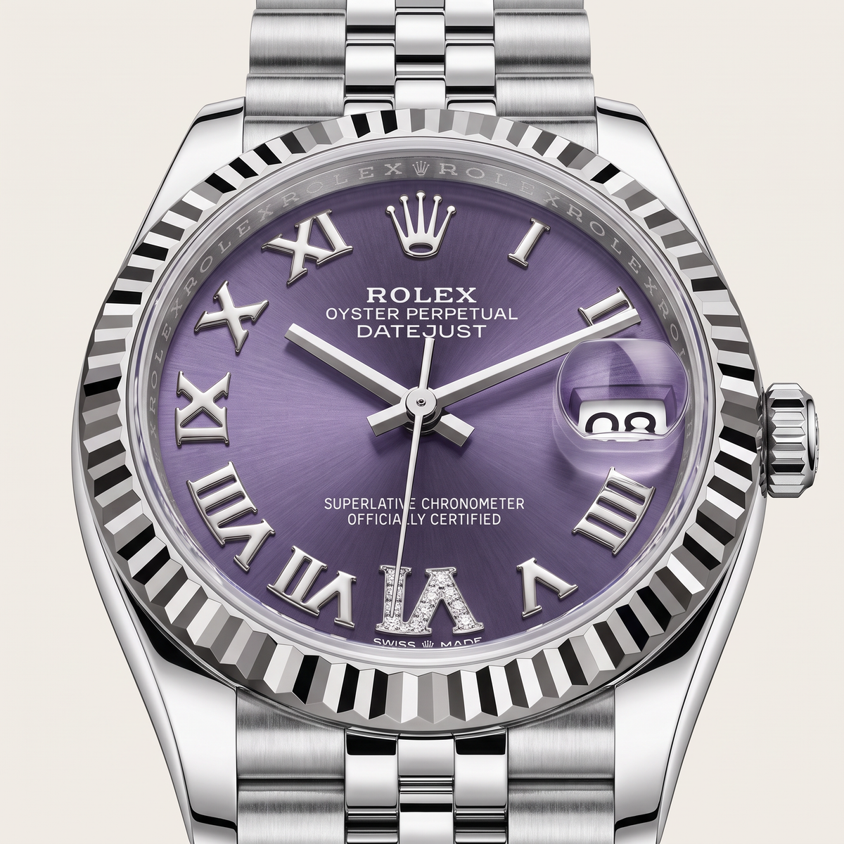 Datejust 278274 Roman Index VI Diamond Aubergine Dial Watch