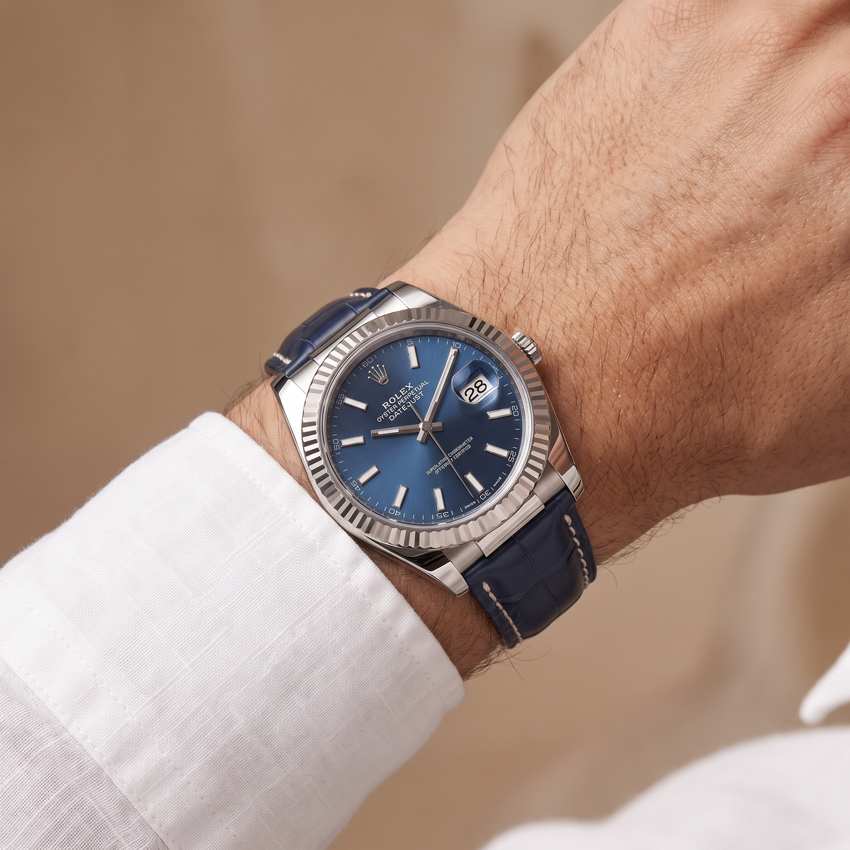 Datejust Blue Dial Leather Strap Automatic Men's Watch