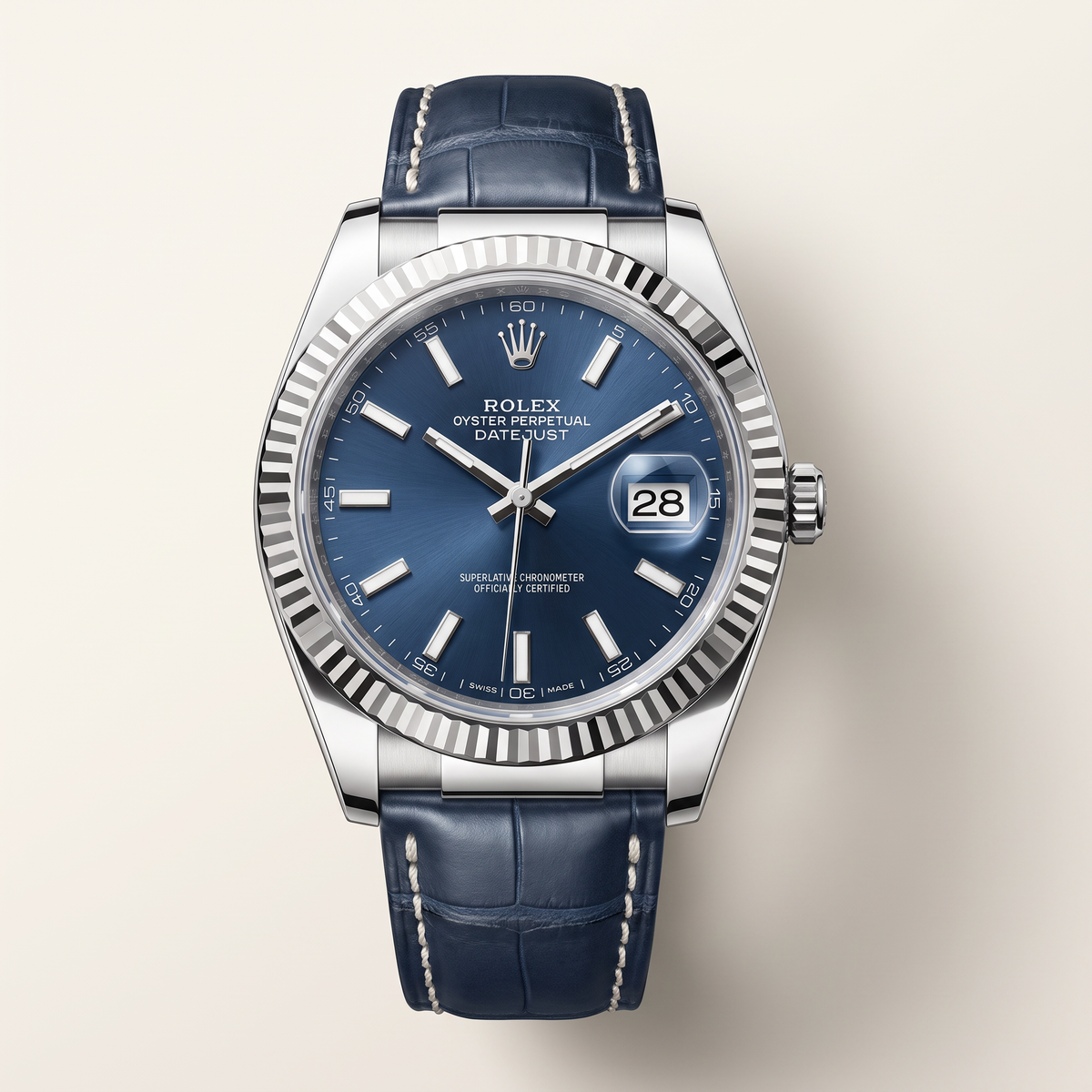 Datejust Blue Dial Leather Strap Automatic Men's Watch