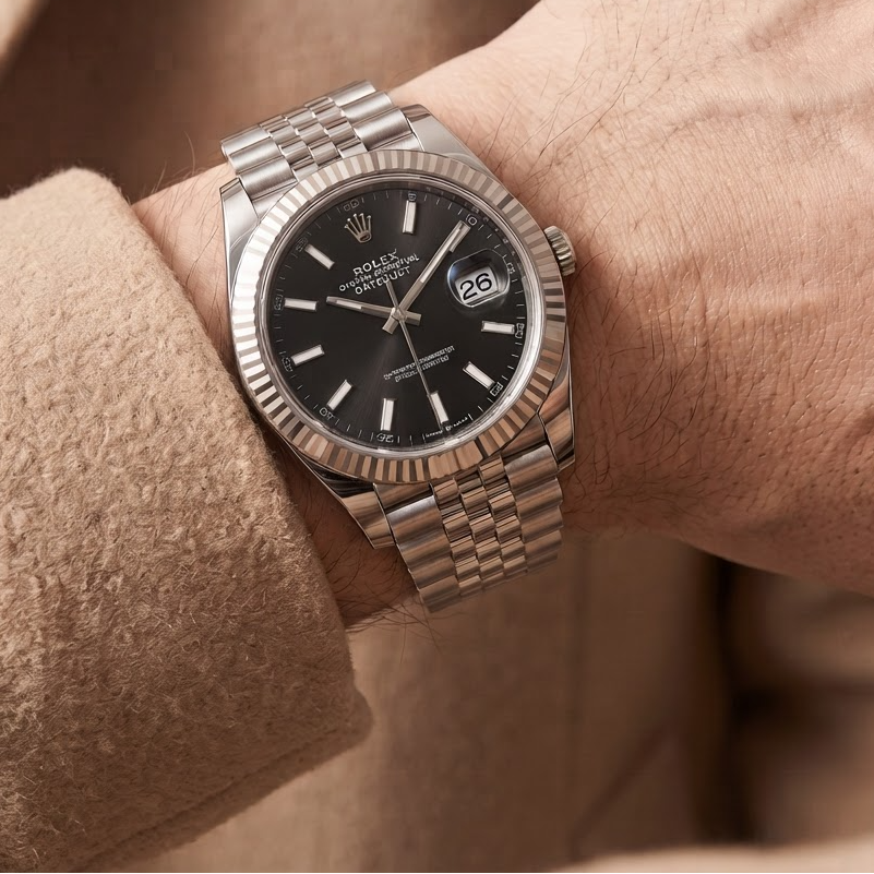 Datejust Bright Black Dial White Gold Jubilee Bracelet Automatic Watch
