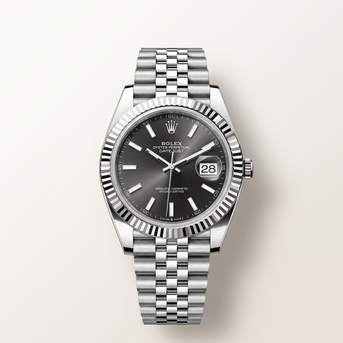 Datejust Bright Black Dial White Gold Jubilee Bracelet Automatic Watch