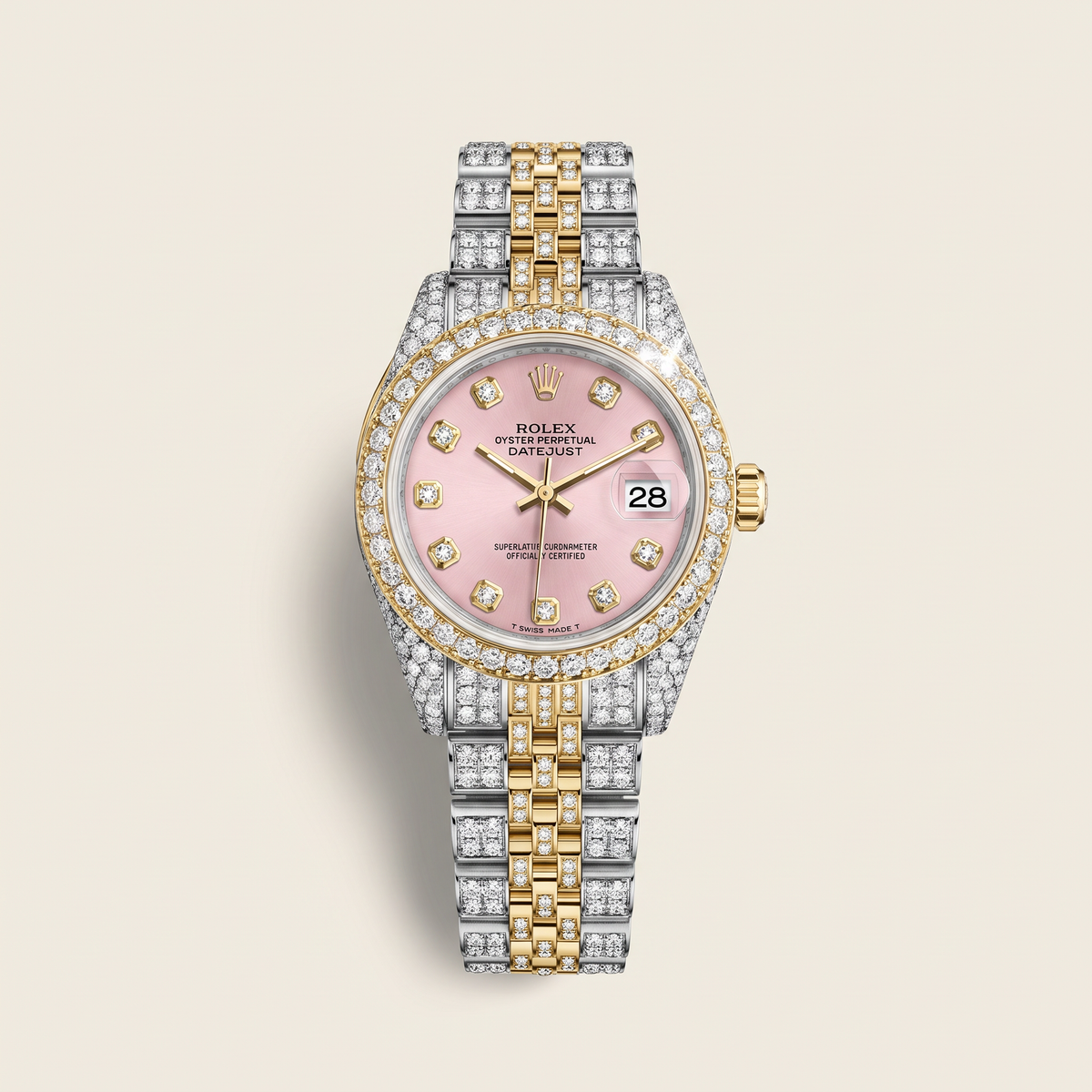 Datejust Custom Pink Dial Full-Pave Watch