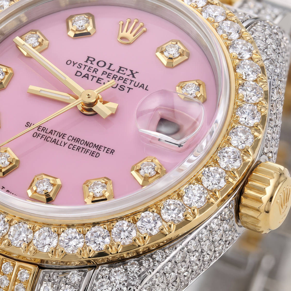 Datejust Custom Pink Dial Full-Pave Watch