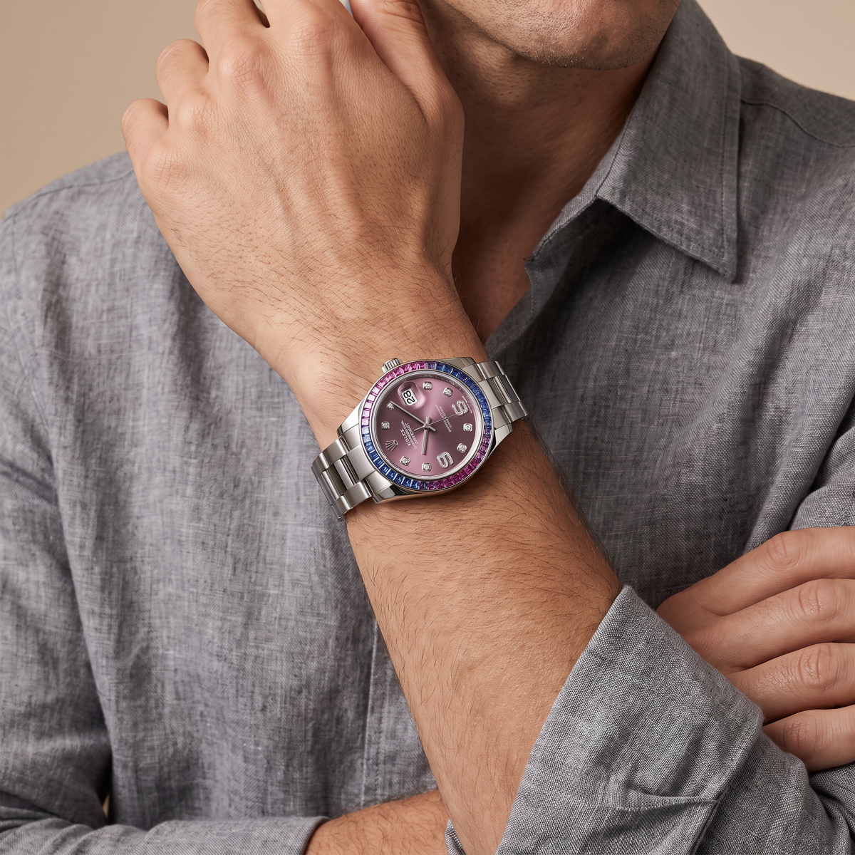 Datejust Red Grape Dial Gemstone Bezel Automatic Men's Watch