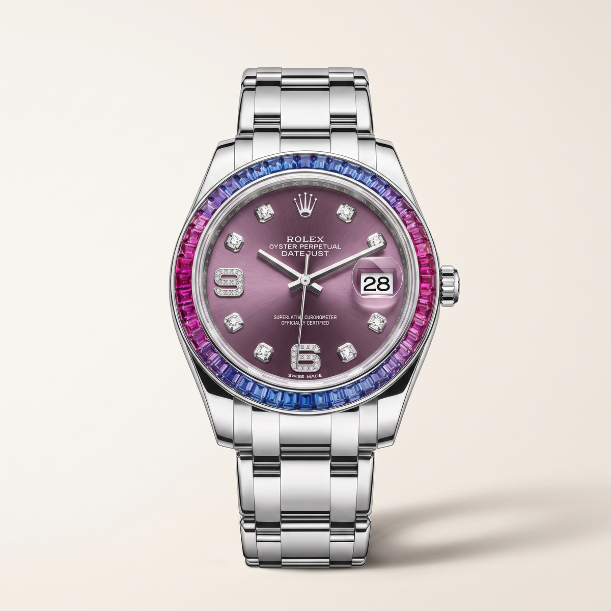 Datejust Red Grape Dial Gemstone Bezel Automatic Men's Watch