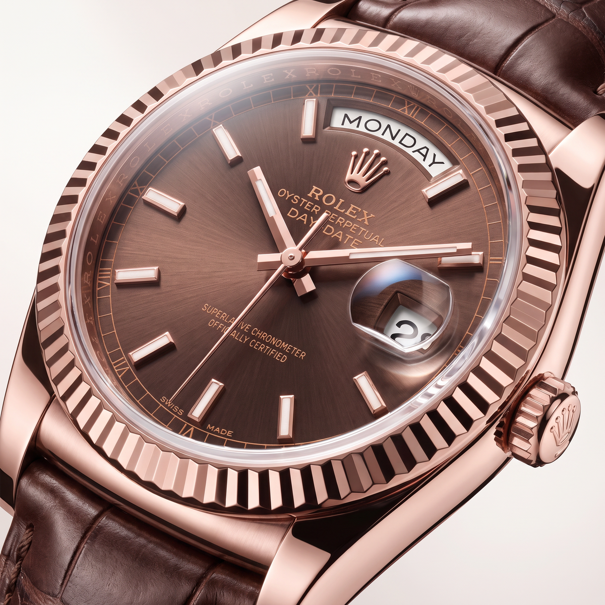 Day-date Everose Gold President Chocolate Dial Leather Strap Men’s Watch