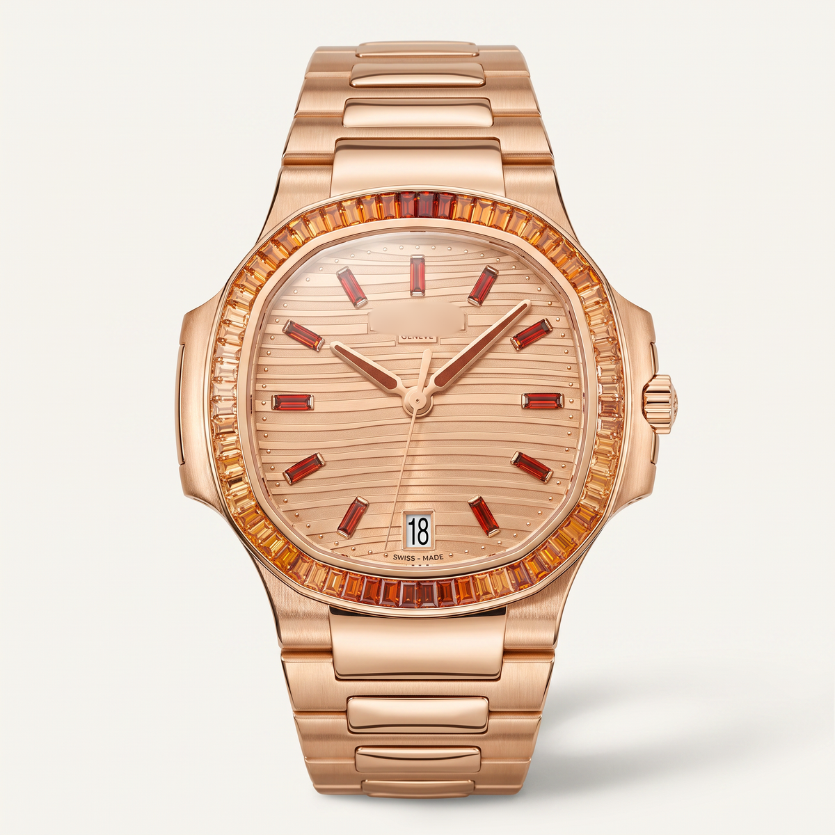 Nautilus 7118/1300R-001 Rose Dial Gemstone Paved Automatic Watch