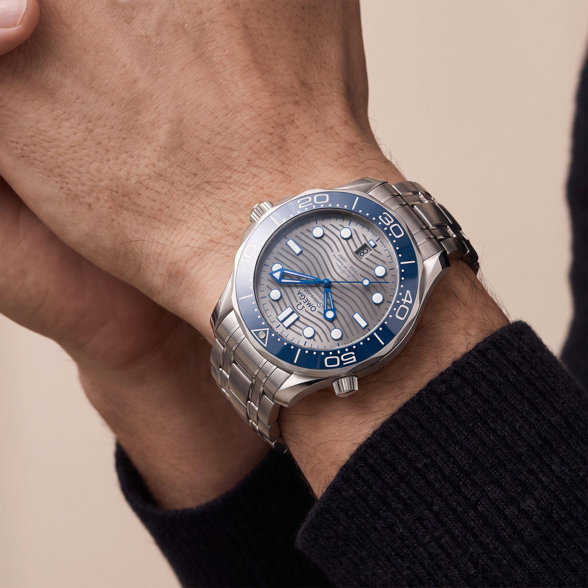 Seamaster Diver 300M Gray Dial Blue Bezel Stainless Steel Automatic Watch