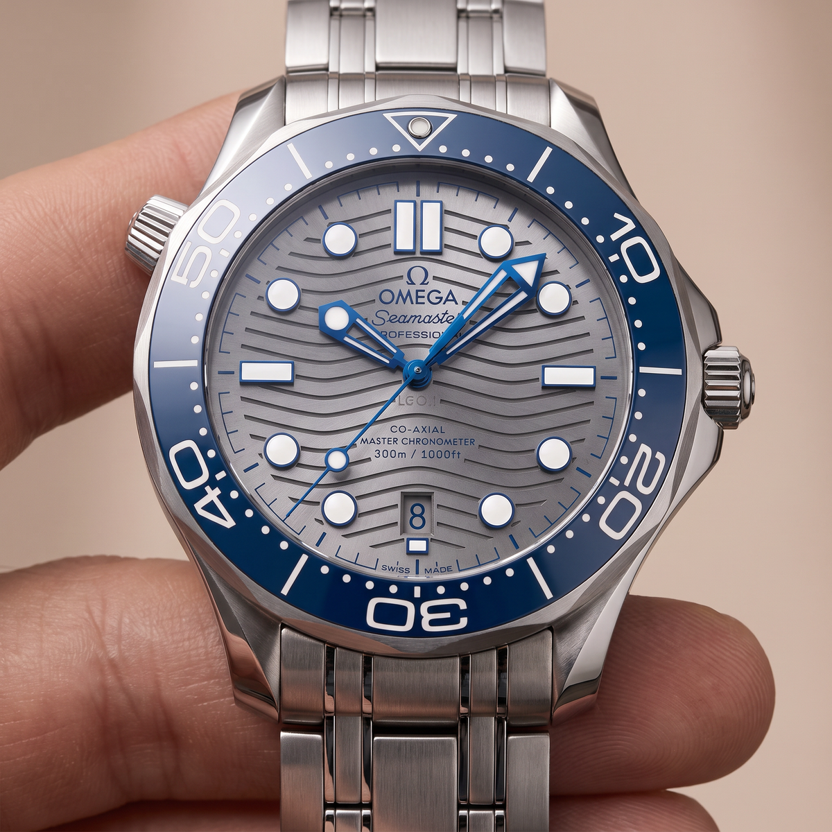 Seamaster Diver 300M Gray Dial Blue Bezel Stainless Steel Automatic Watch