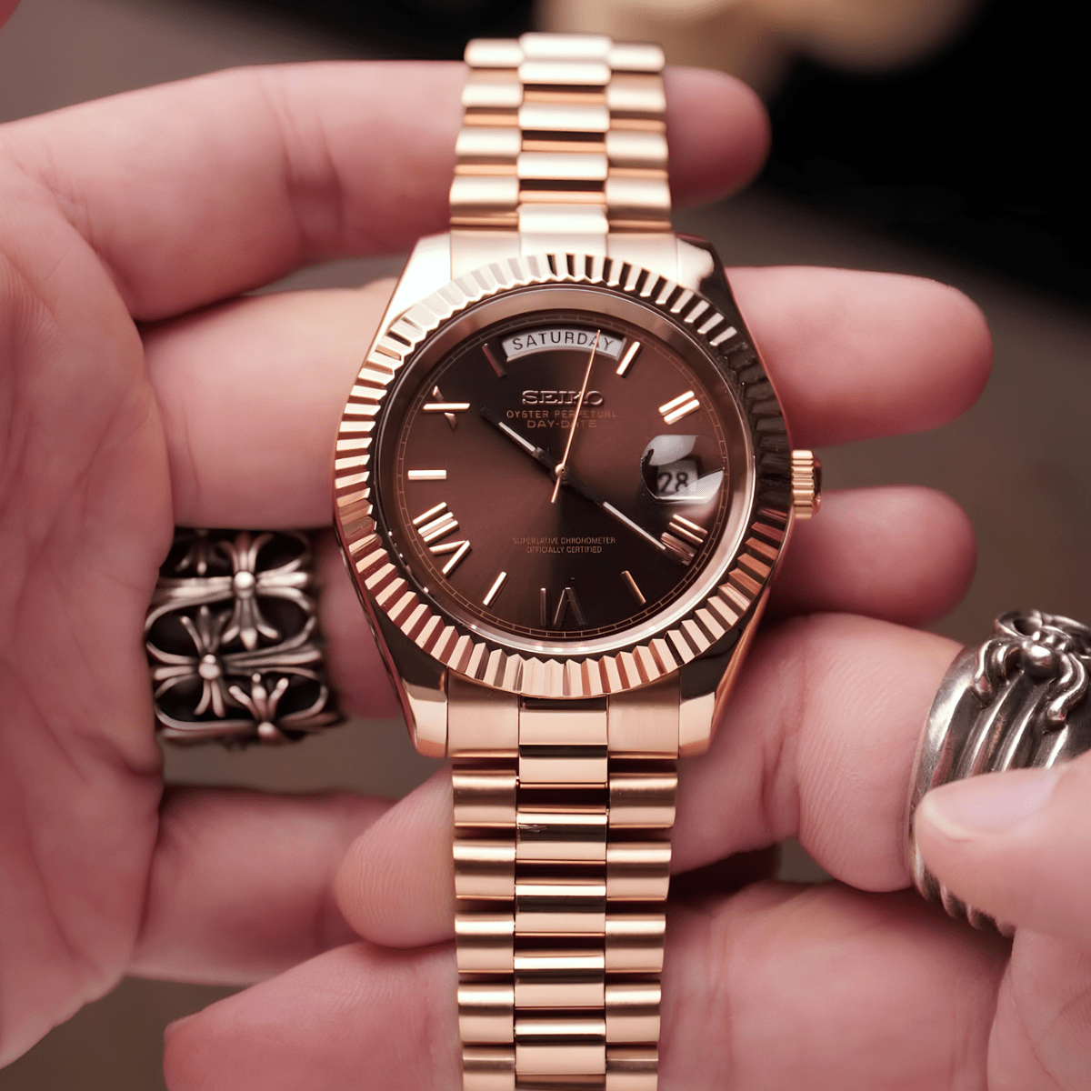 Seiko Mod Day-Date RG Roman Chocolate