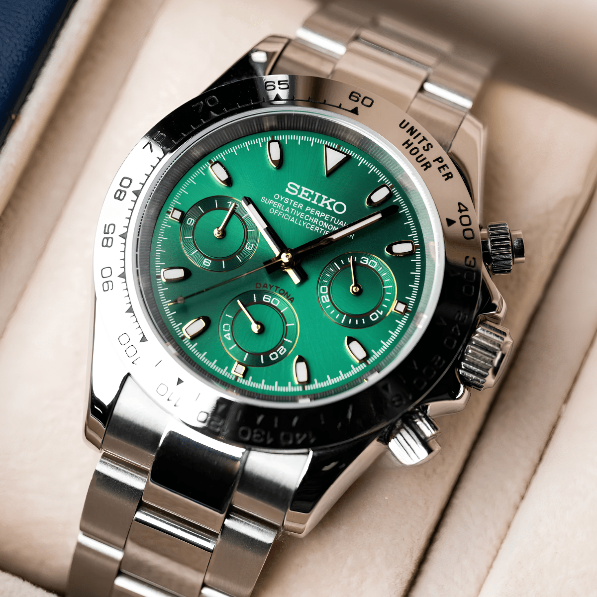 Seiko Mod Daytona Platinum Green