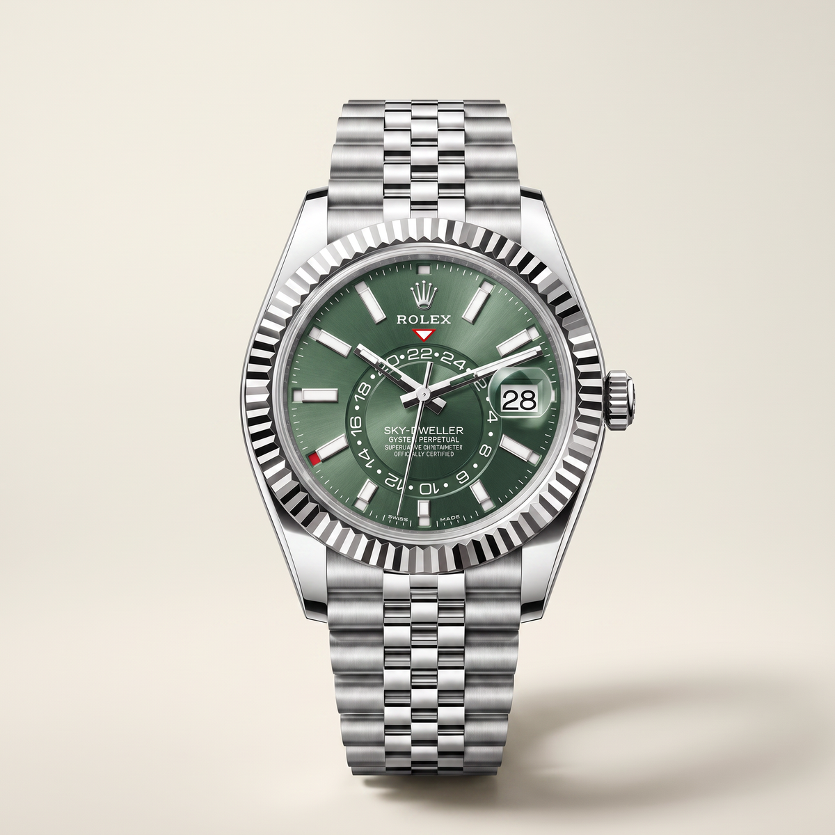 Sky-Dweller Green Dial Fluted Bezel Automatic Men's Watch