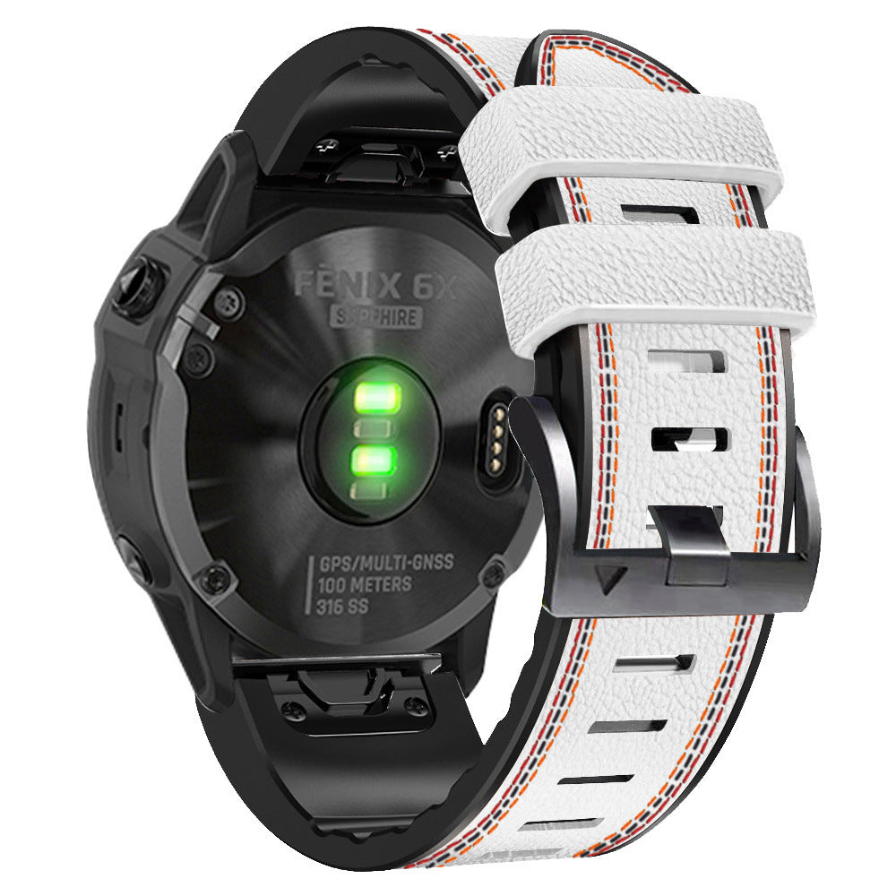 Grained Leather Strap for Garmin Fenix 8 7X 6X Pro