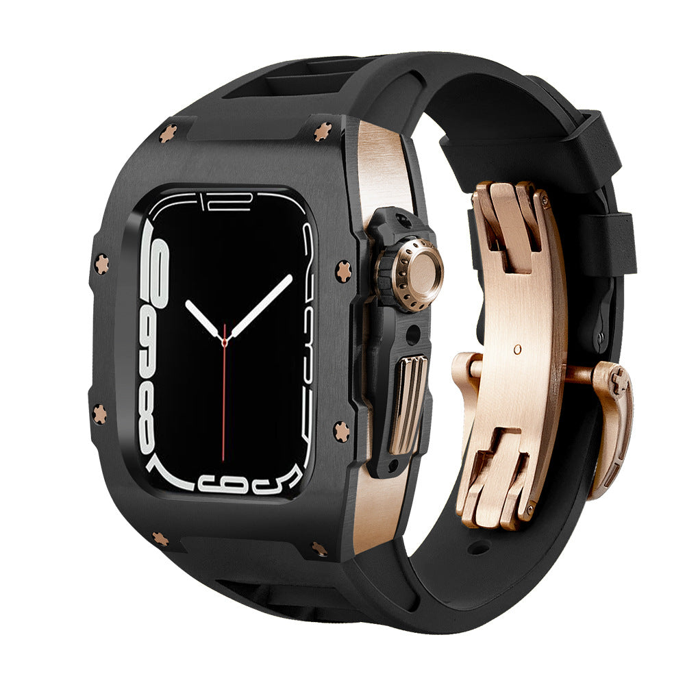 Fluororubber Band Stainless Steel Case Retrofit Kit For Apple Watch