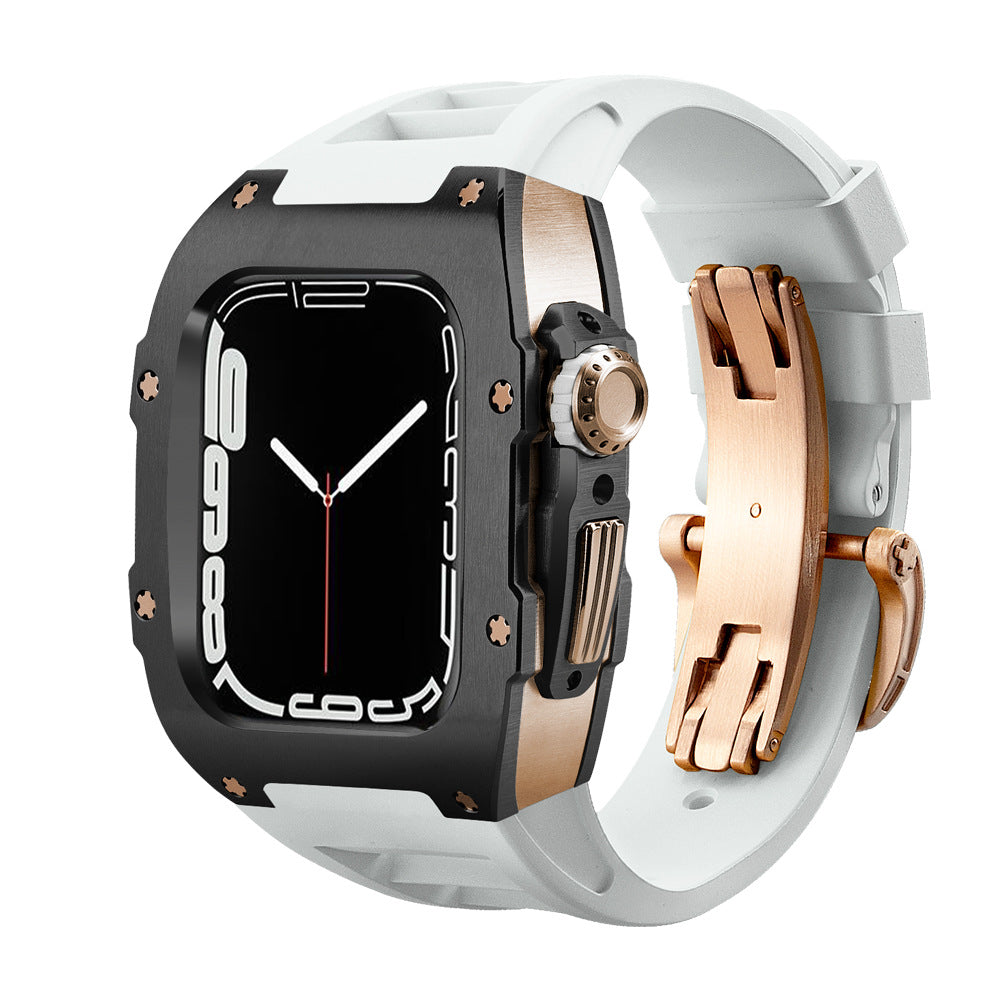 Fluororubber Band Stainless Steel Case Retrofit Kit For Apple Watch