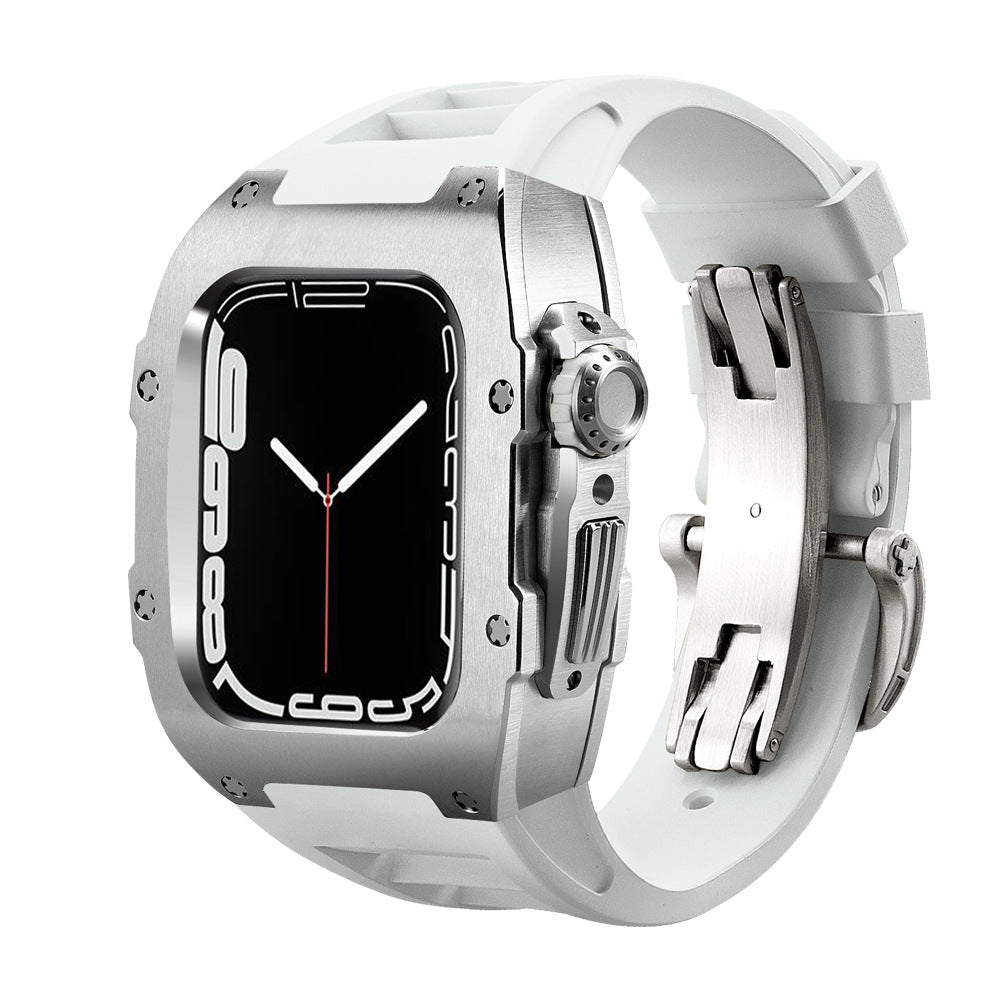 Fluororubber Band Stainless Steel Case Retrofit Kit For Apple Watch