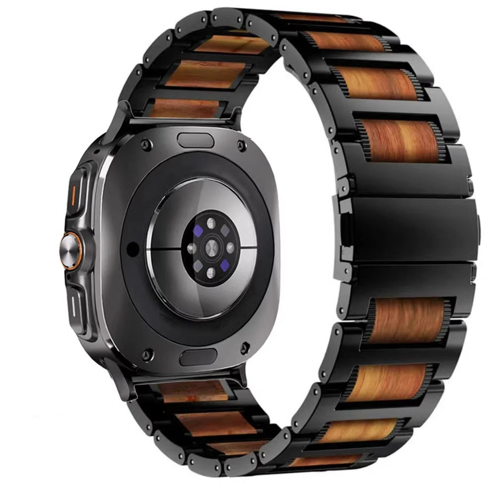 Natural Red Sandalwood & Metal Watch Band For Samsung Galaxy Watch Ultra