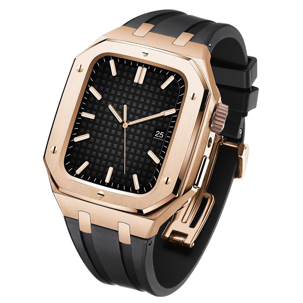 AP Silicone Band Stainless Steel Case Retrofit Kit For Apple Watch