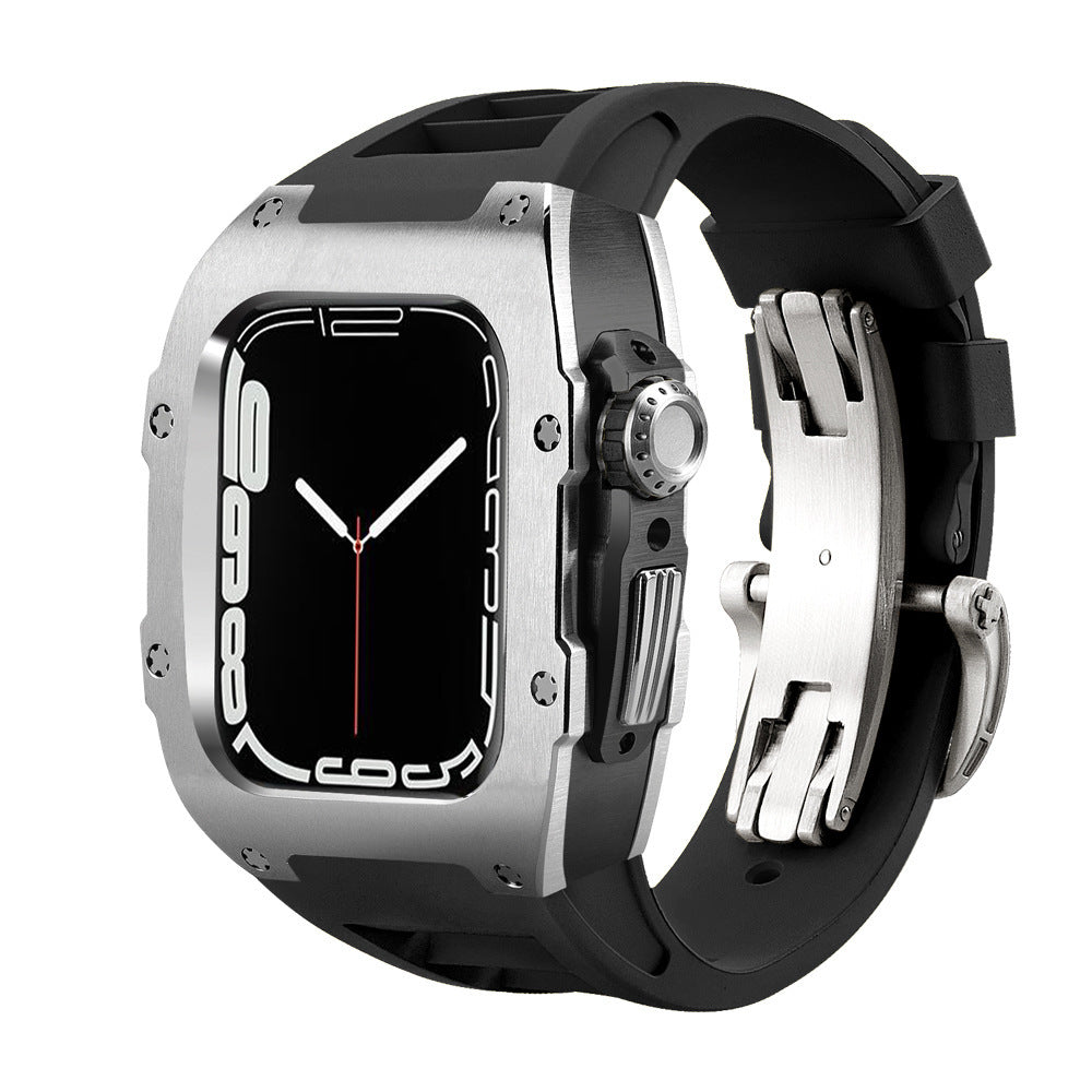Fluororubber Band Stainless Steel Case Retrofit Kit For Apple Watch