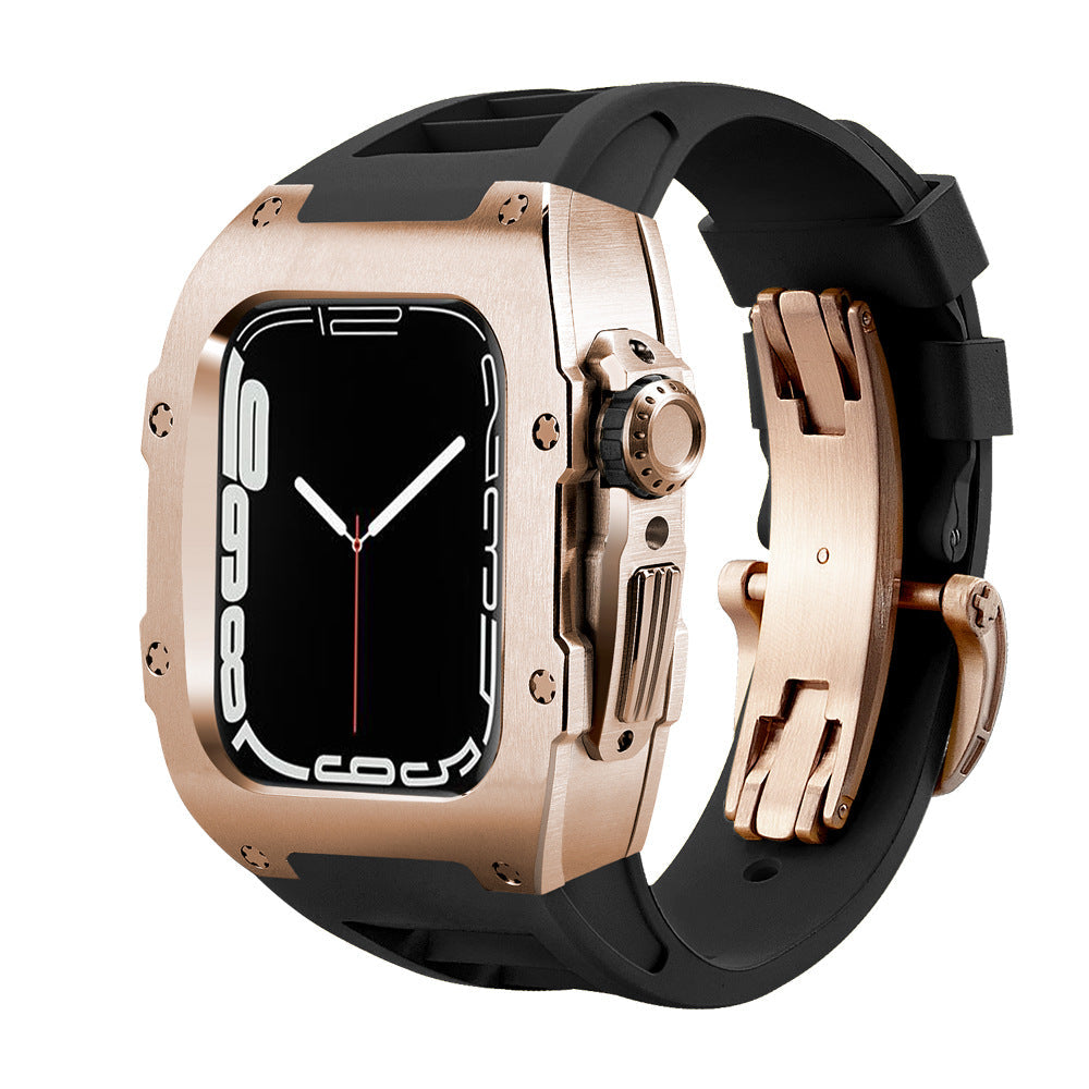 Fluororubber Band Stainless Steel Case Retrofit Kit For Apple Watch
