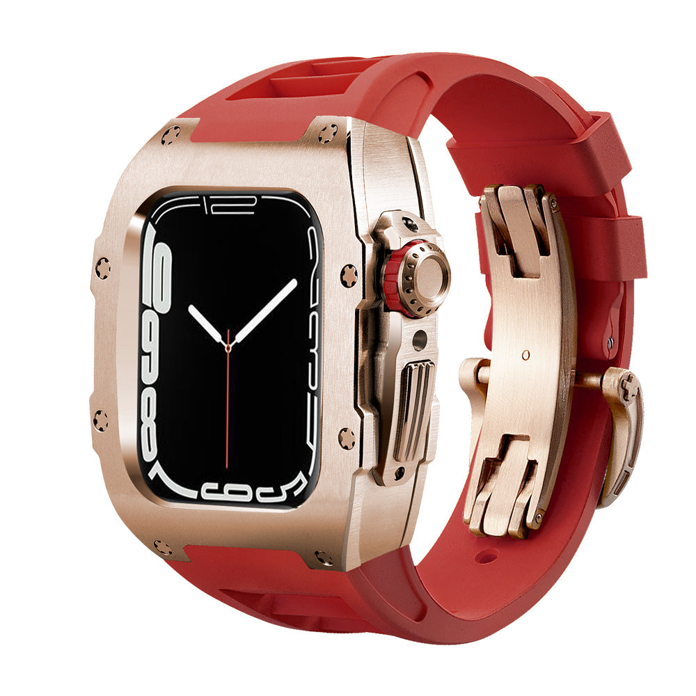 Fluororubber Band Stainless Steel Case Retrofit Kit For Apple Watch