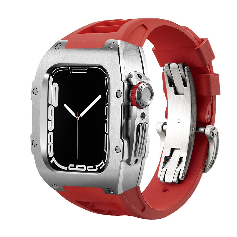 Fluororubber Band Stainless Steel Case Retrofit Kit For Apple Watch