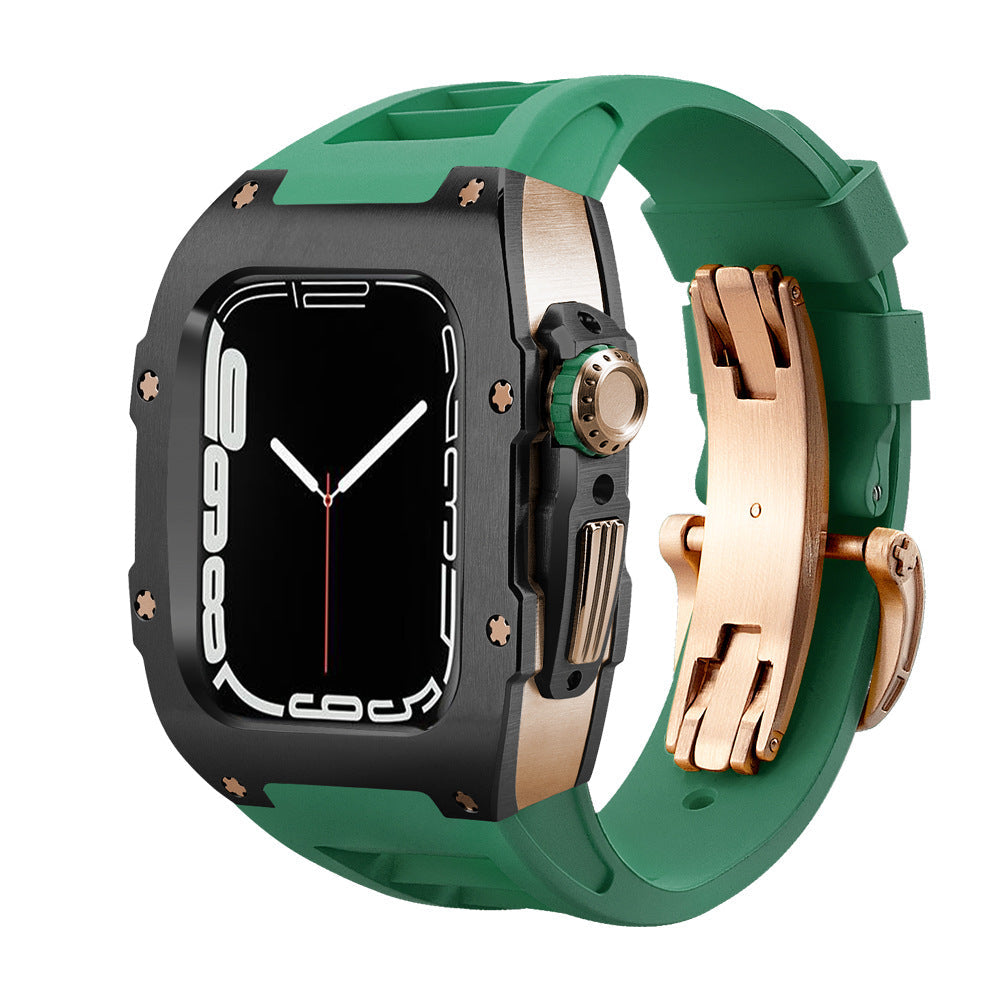 Fluororubber Band Stainless Steel Case Retrofit Kit For Apple Watch