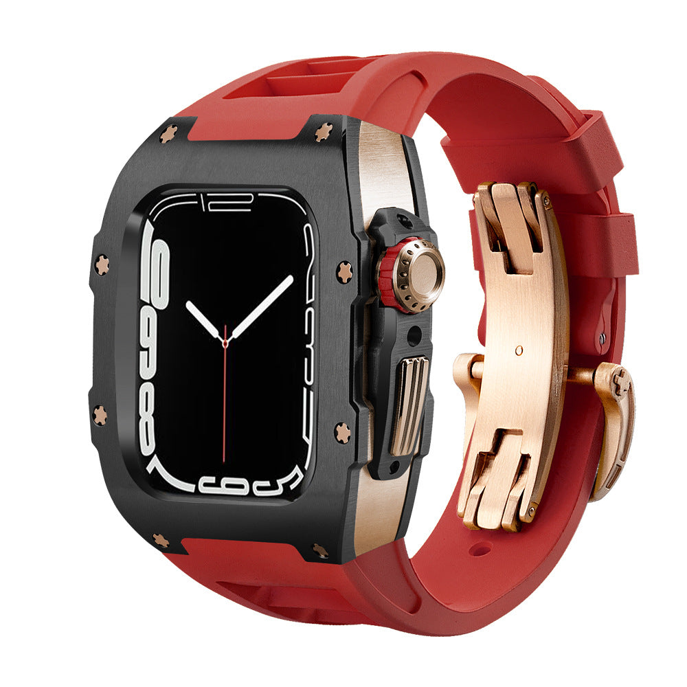Fluororubber Band Stainless Steel Case Retrofit Kit For Apple Watch