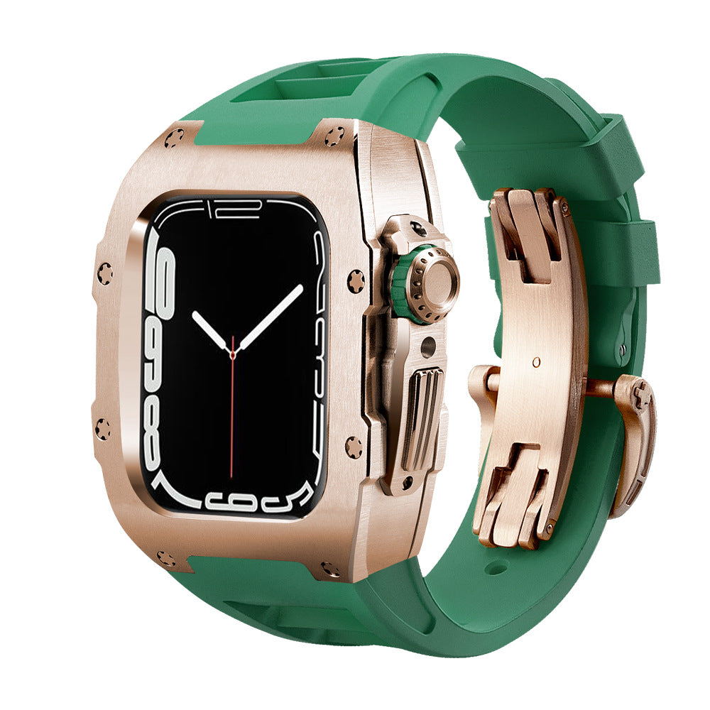Fluororubber Band Stainless Steel Case Retrofit Kit For Apple Watch