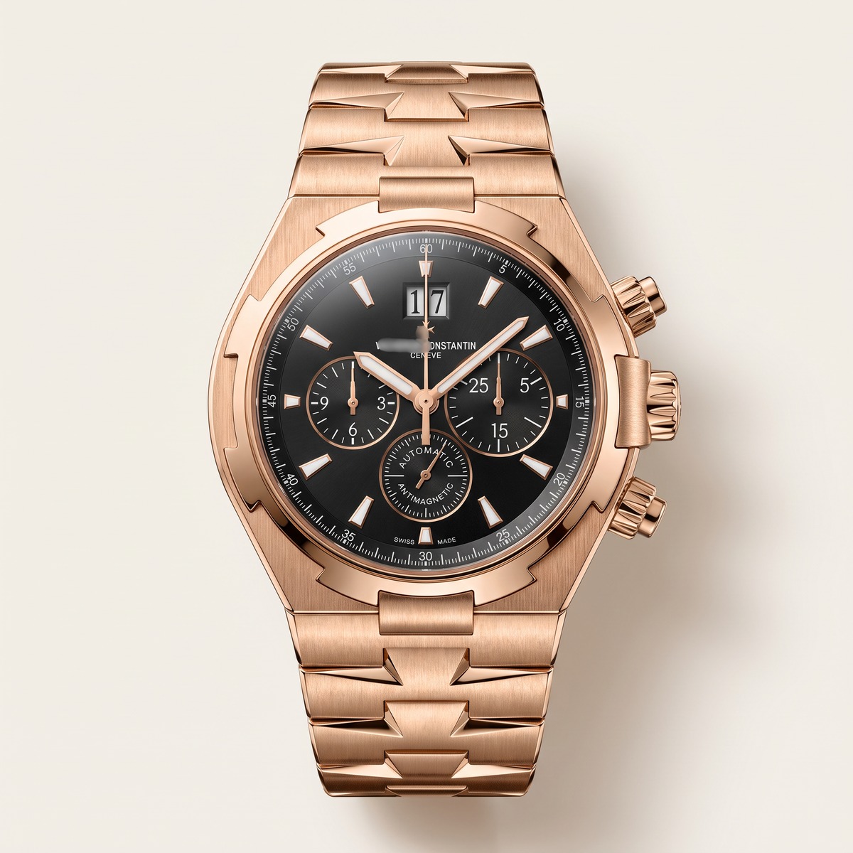 Chronograph Constantin Overseas 49150 Black Dial Pink Gold Men's Watch