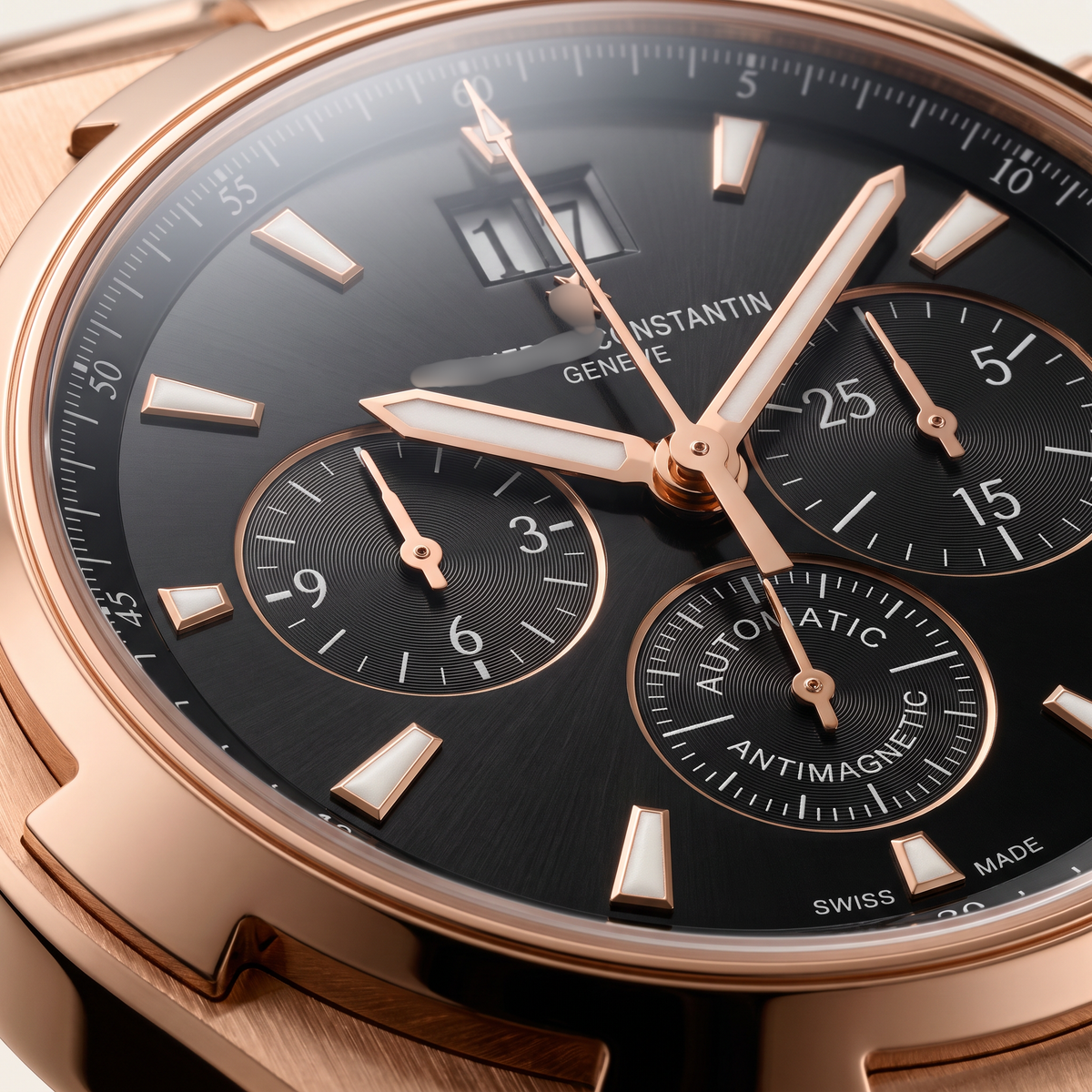 Chronograph Constantin Overseas 49150 Black Dial Pink Gold Men's Watch