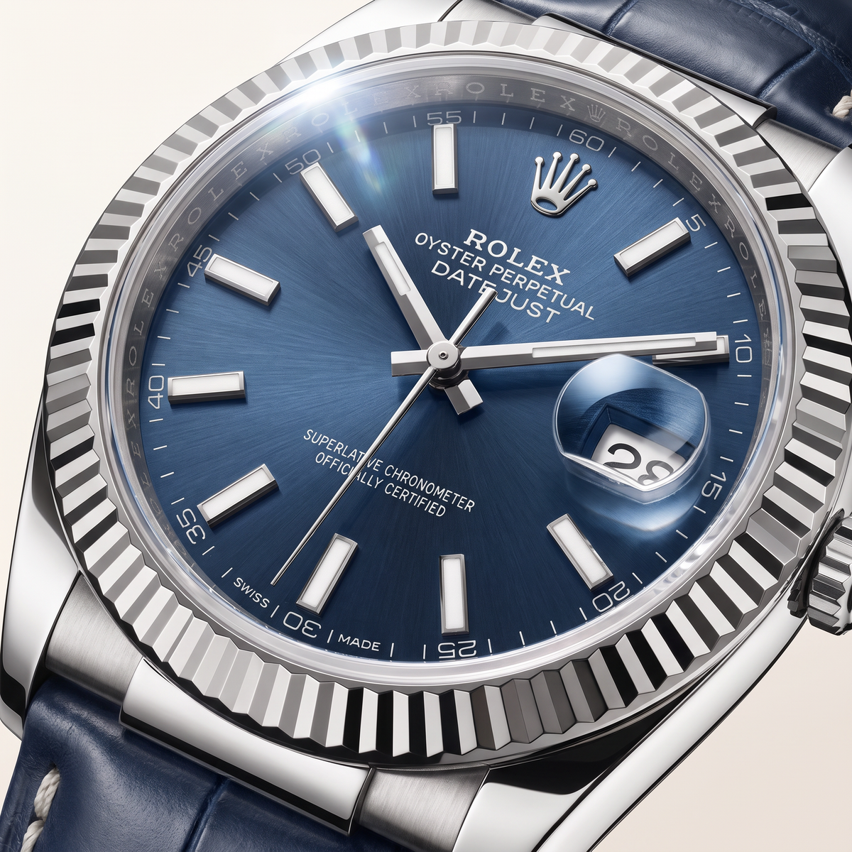 Datejust Blue Dial Leather Strap Automatic Men's Watch