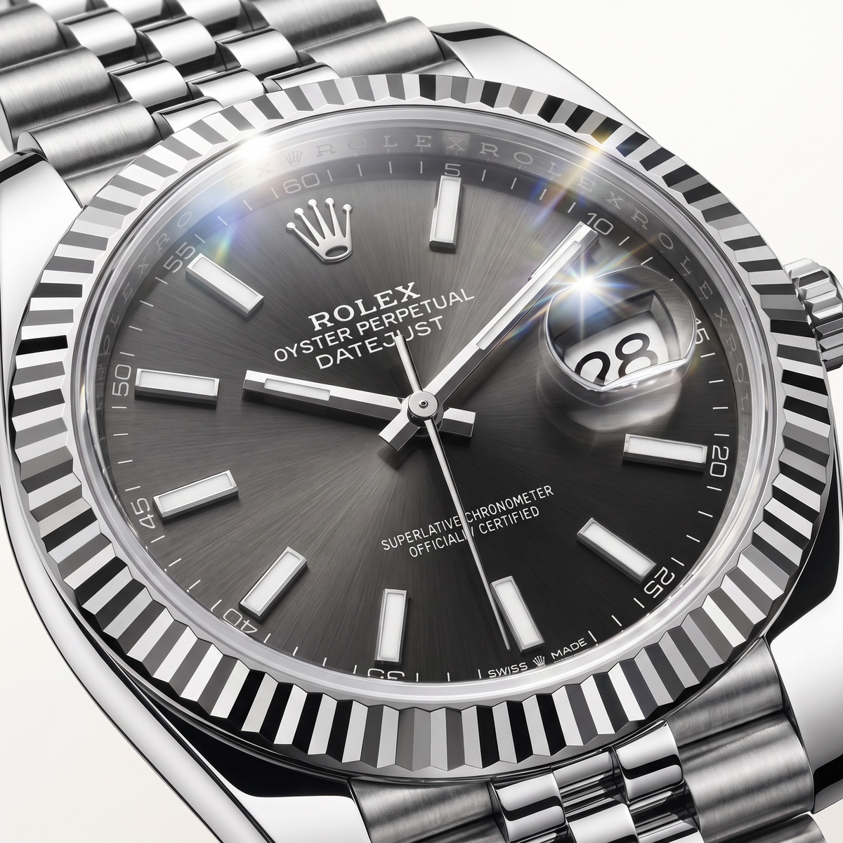 Datejust Bright Black Dial White Gold Jubilee Bracelet Automatic Watch