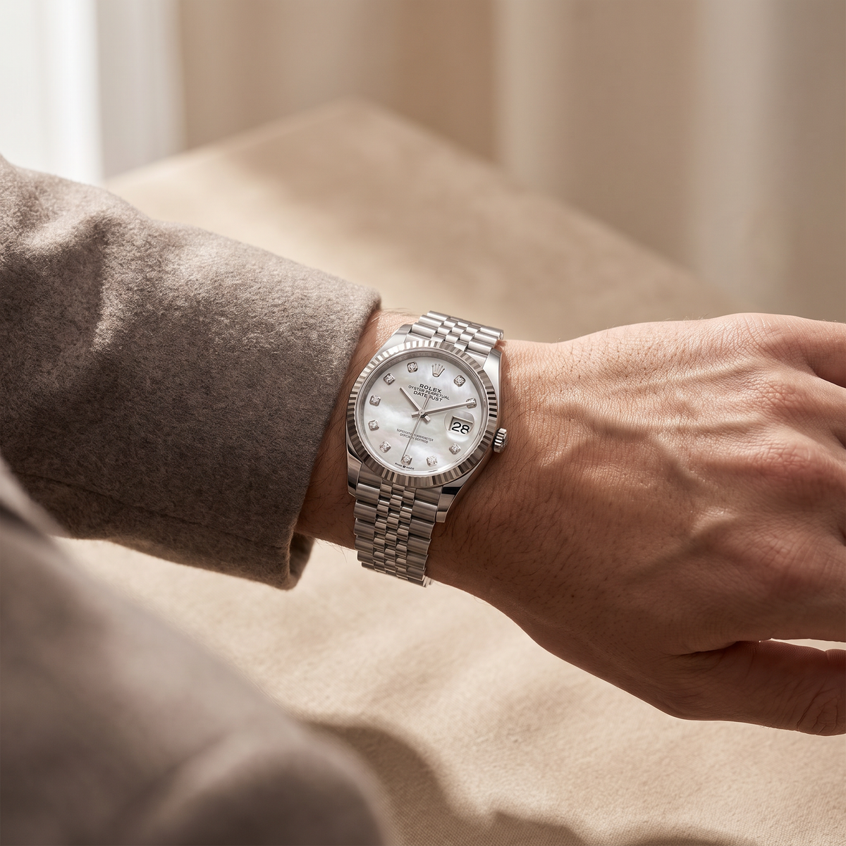 Datejust Mother of Pearl And Diamonds Dial, Stainless Steel Automatic Watch