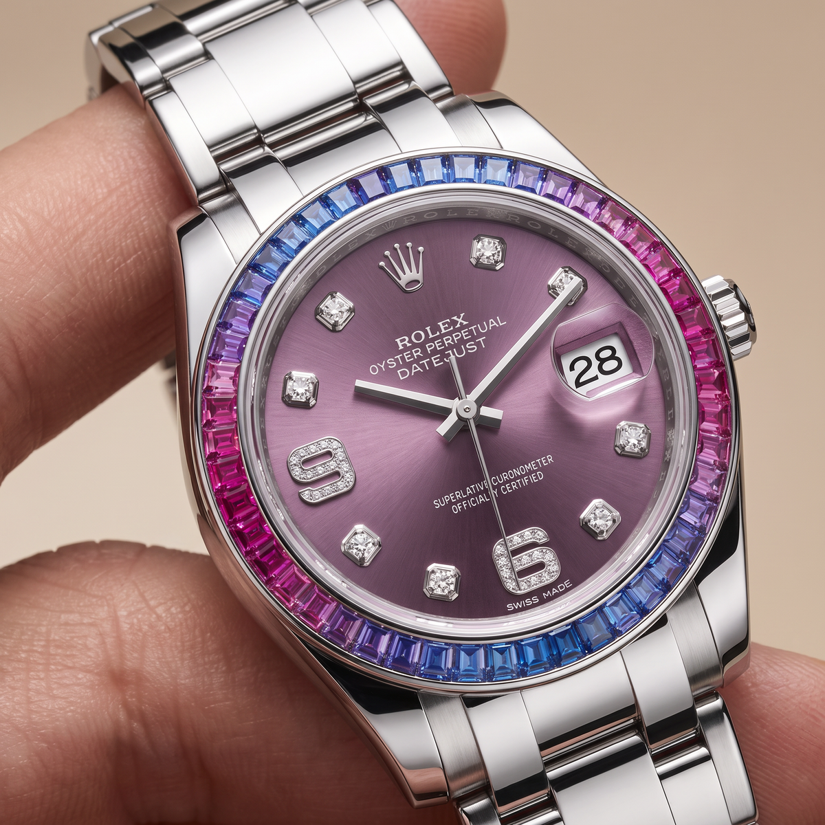 Datejust Red Grape Dial Gemstone Bezel Automatic Men's Watch