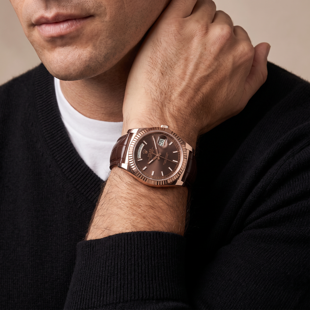 Day-date Everose Gold  President Chocolate Dial Leather Strap Men’s Watch