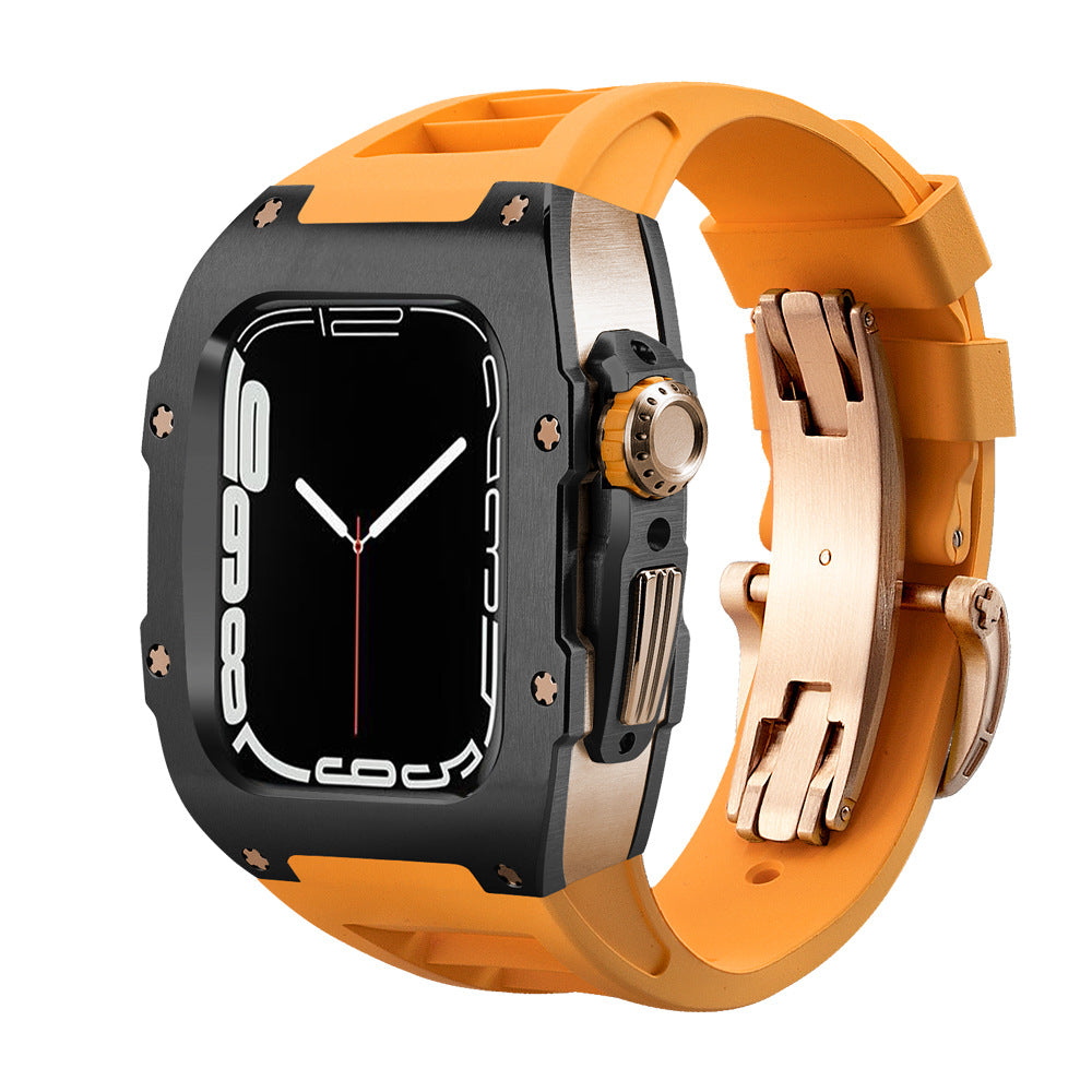Fluororubber Band Stainless Steel Case Retrofit Kit For Apple Watch