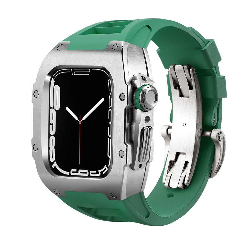 Fluororubber Band Stainless Steel Case Retrofit Kit For Apple Watch
