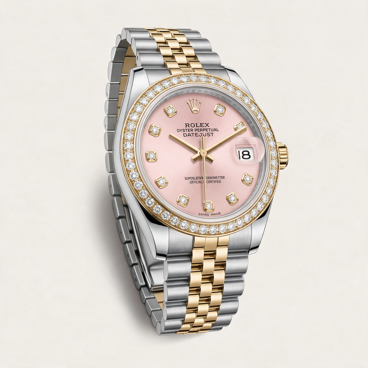 Lady-Datejust Metallic Pink Diamond Dial Two Tone Automatic Watch