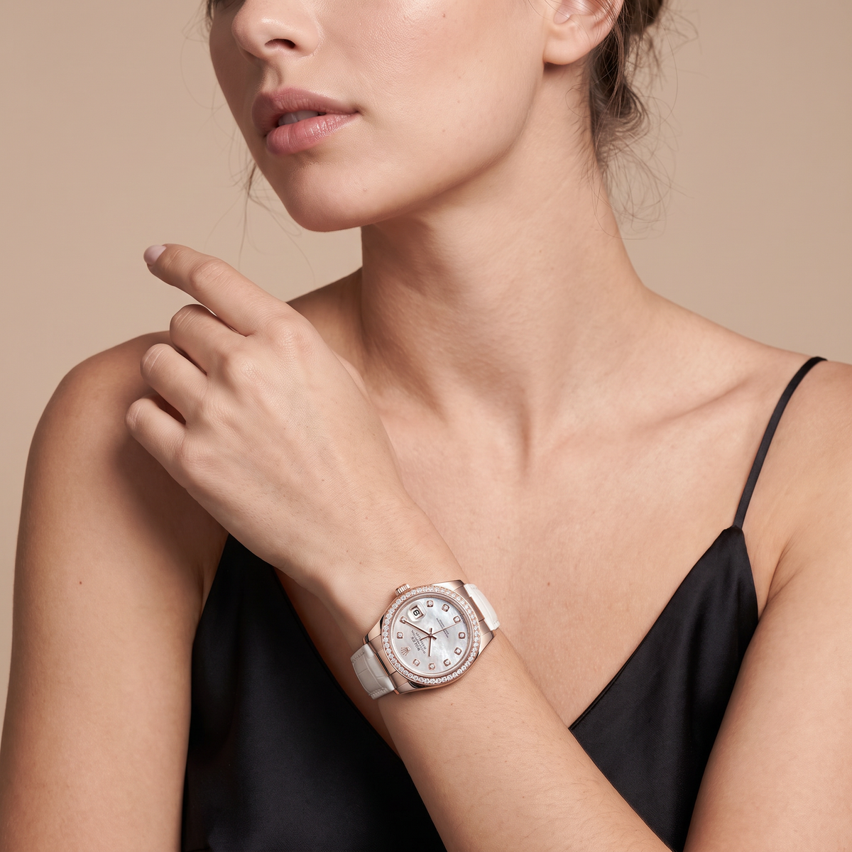 Lady-datejust Mother Of Pearl Dial Leather Strap Automatic Watch