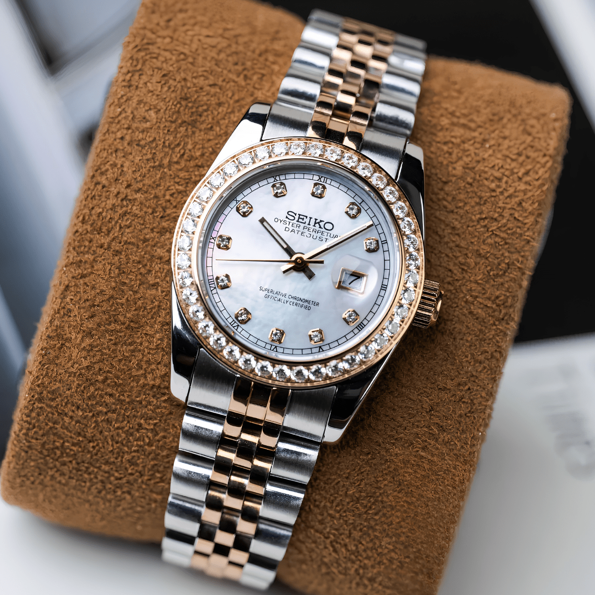Seiko Mod Datejust Lady Twotone Gem White