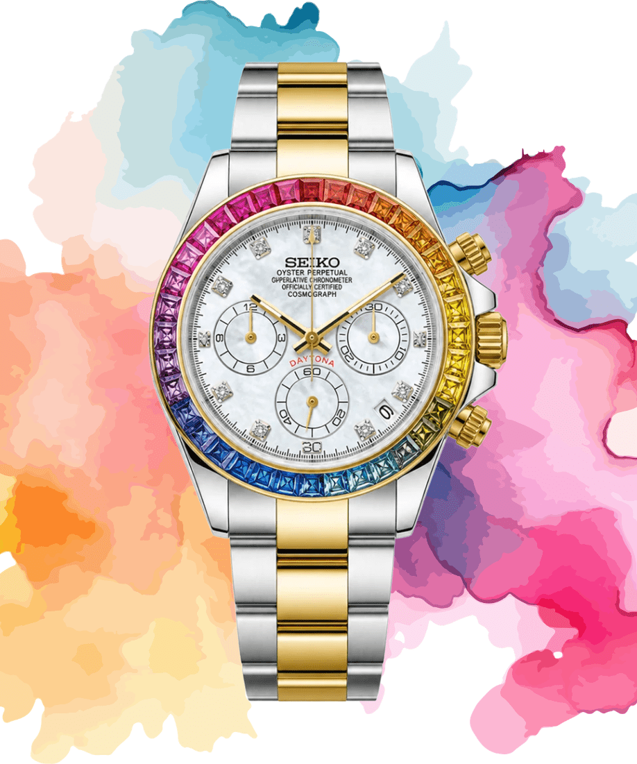 Seiko Mod Daytona Rainbow Twotone Gem White