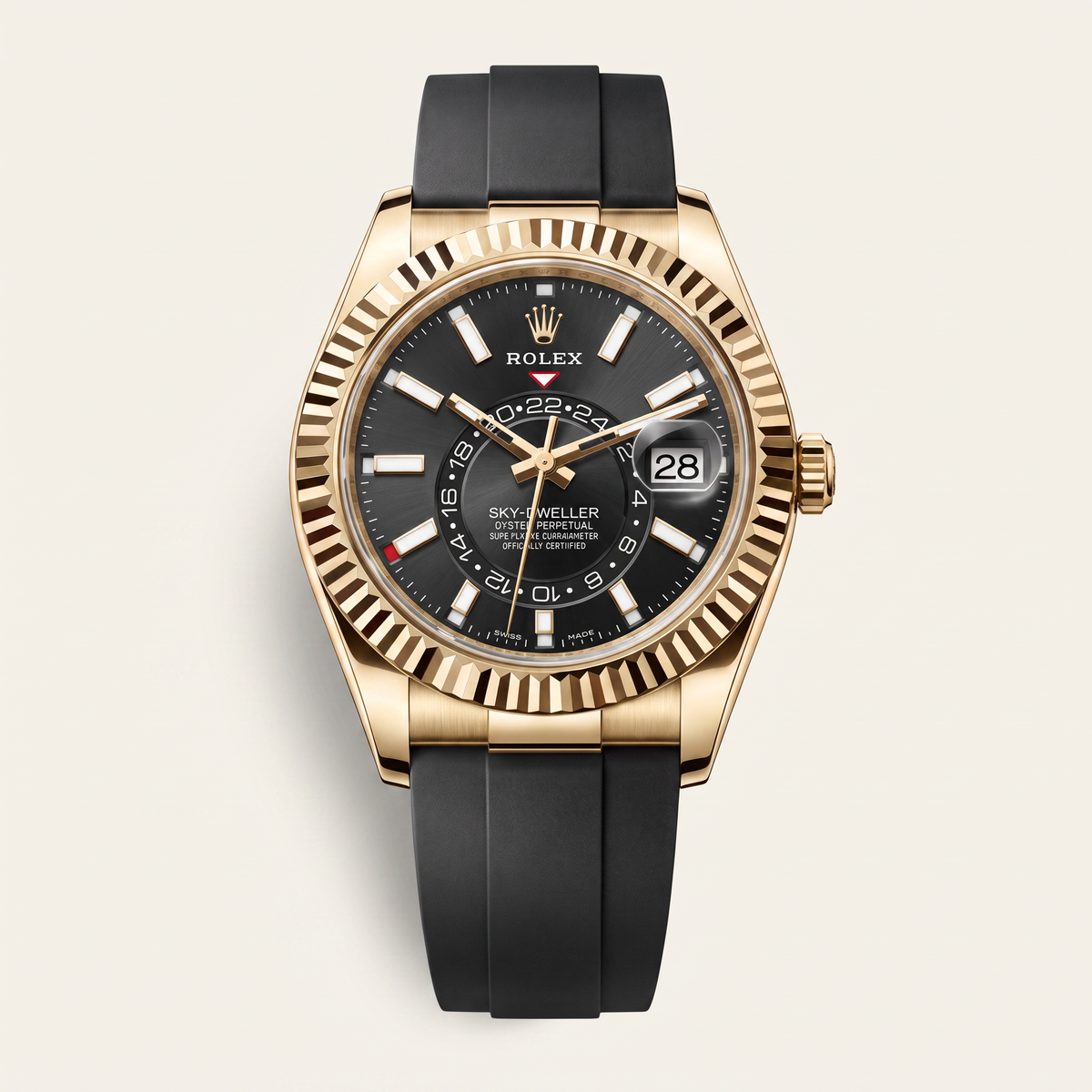 Sky-Dweller Dial Time And Yellow Tone Ring-Command Control Men's Watch